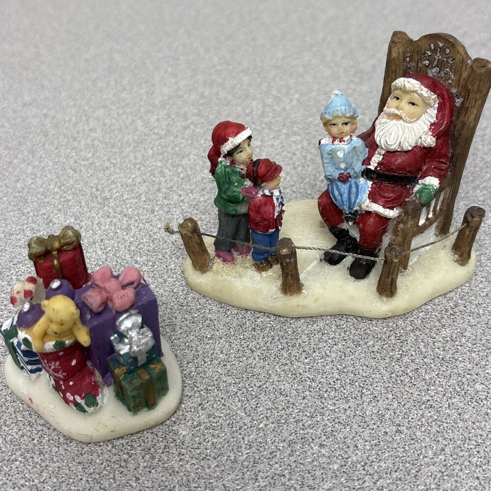 Christmas Village Lot, Children Visit with Santa Clause And Presents Figurines - Picture 2 of 9